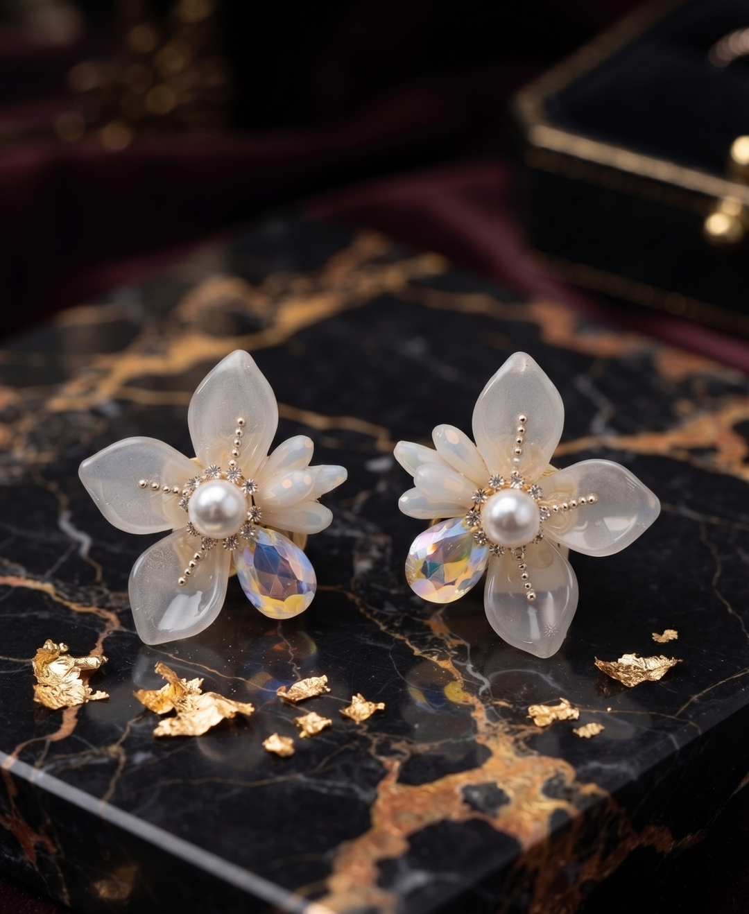 White Flower Crystal Stud Earrings