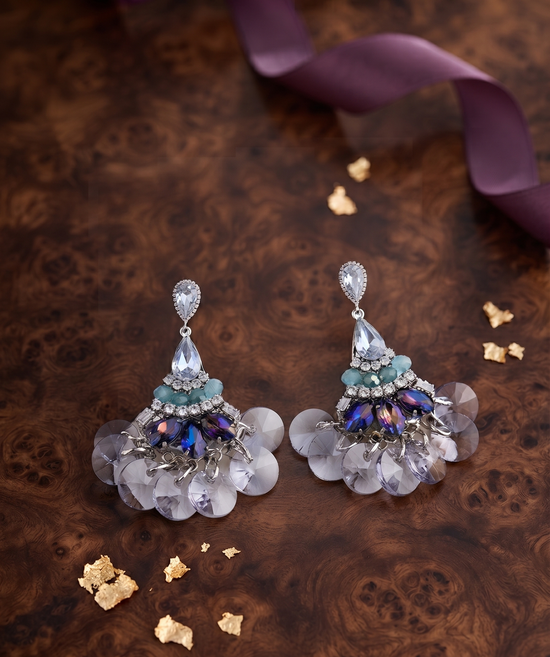 Blue Purple Crystal Cluster Earrings
