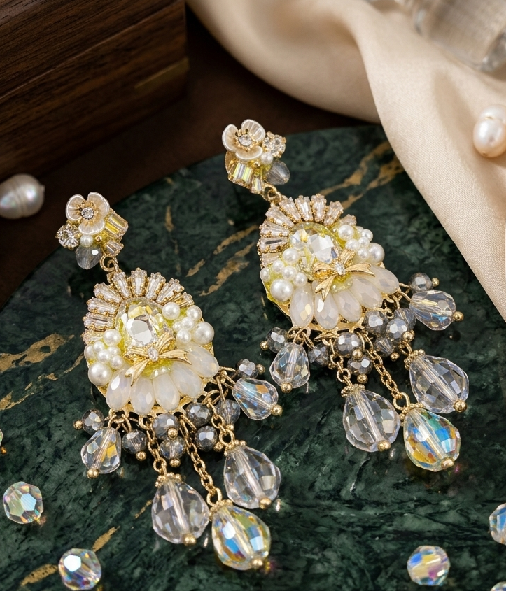 Gold Crystal Chandelier Drop Earrings