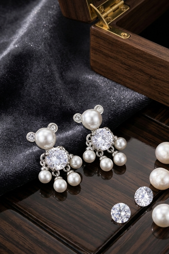 Pearl and Crystal Cluster Stud Earrings