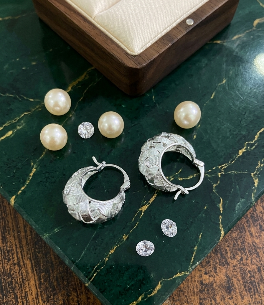 Silver Textured Hoop Earrings