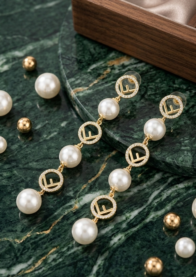 Pearl Heart Link Drop Earrings