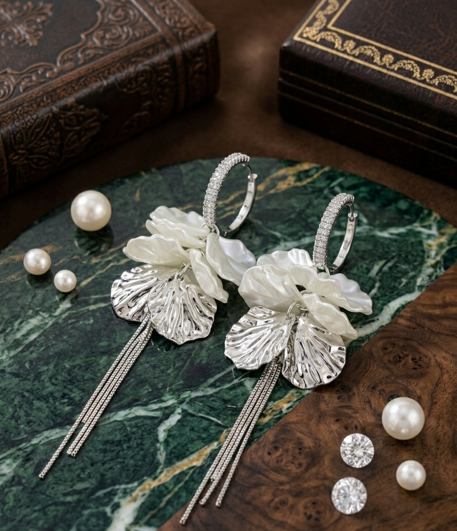 Shell Flower Linear Drop Earrings