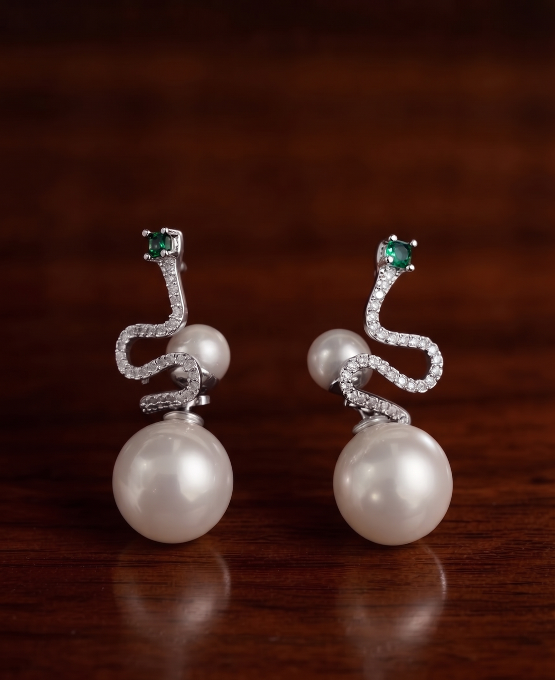 Pearl and Green Crystal Drop Earrings
