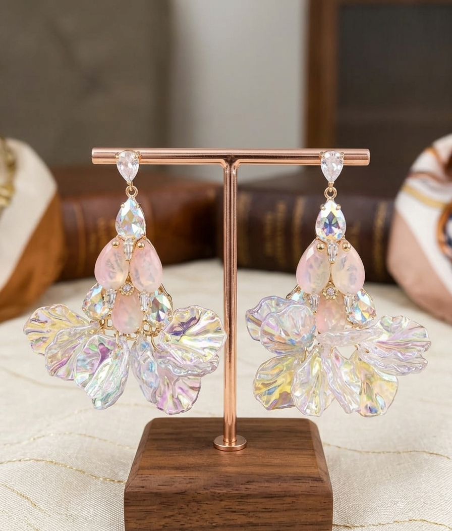 Iridescent Butterfly Flower Drop Earrings