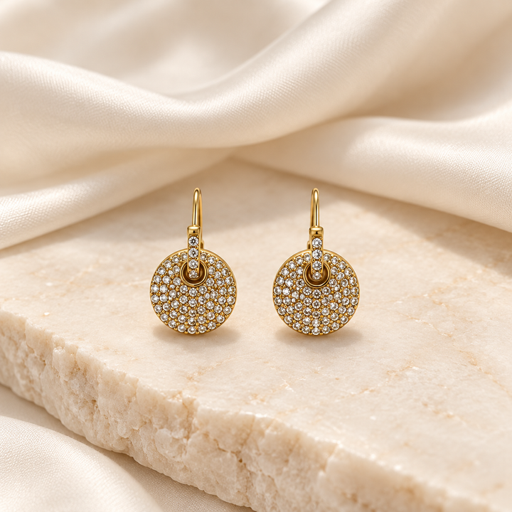 Gold-Tone Pavé Disc Drop Earrings