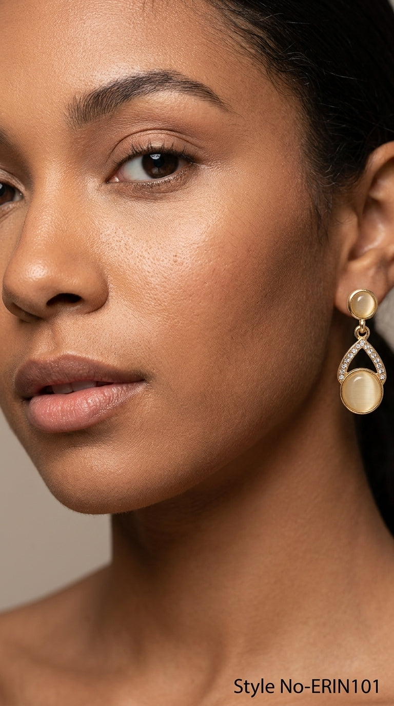 Chic Gold Plated Cat Eye Open Teardrop Dangle Earrings