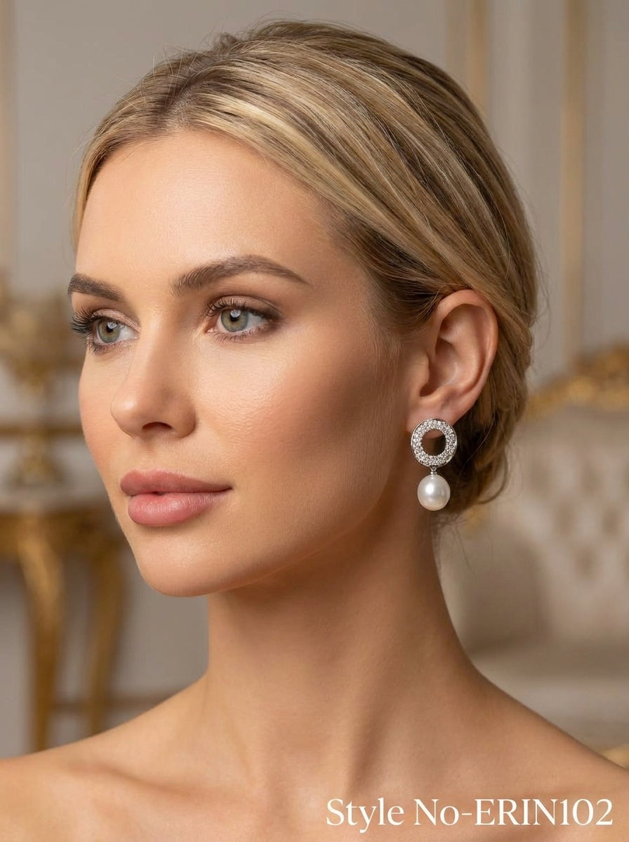 Modern Micro Pave Loop Shimmering Pearl Drop Earrings For Women
