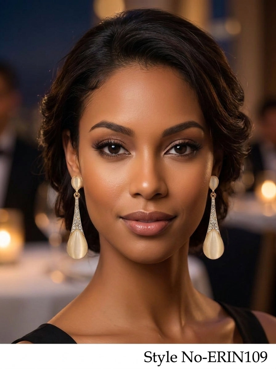 Opulent Amber Tone Opal Pear Pendant Linear Earrings For Receptions