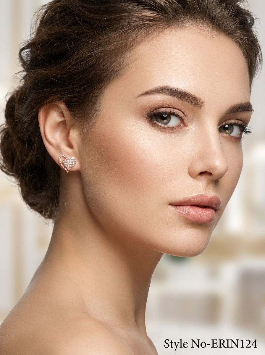 Chic Gold Plated Layered Ribbon Heart Post Earrings For Women