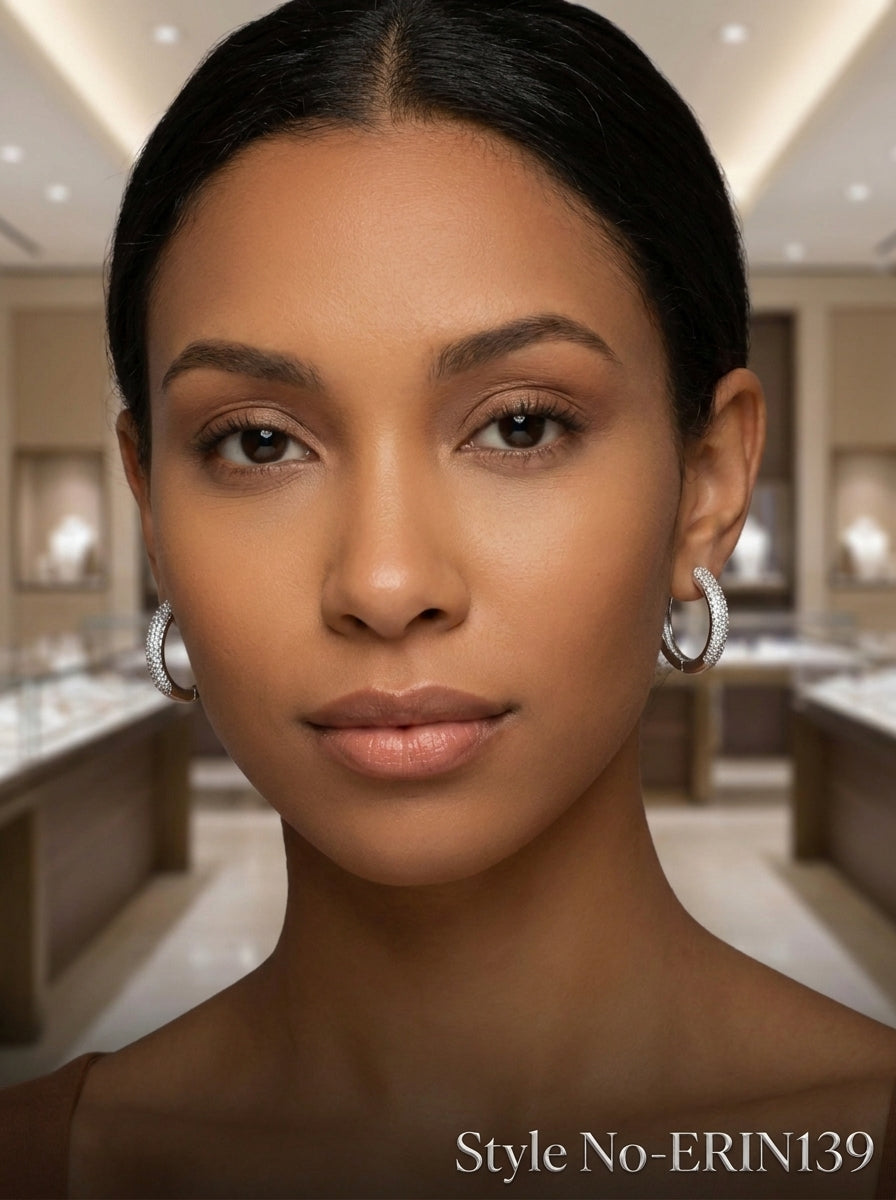 Silver Pave Crystal Curved Huggie Hoop Earrings Sparkling Statement Jewelry