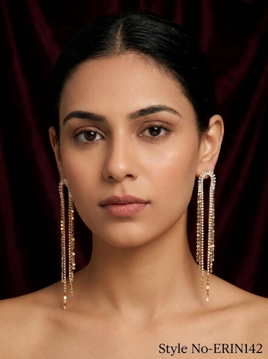 Gold Baguette Sunburst Arch Sequin Tassel Earrings Statement Dangle Jewelry