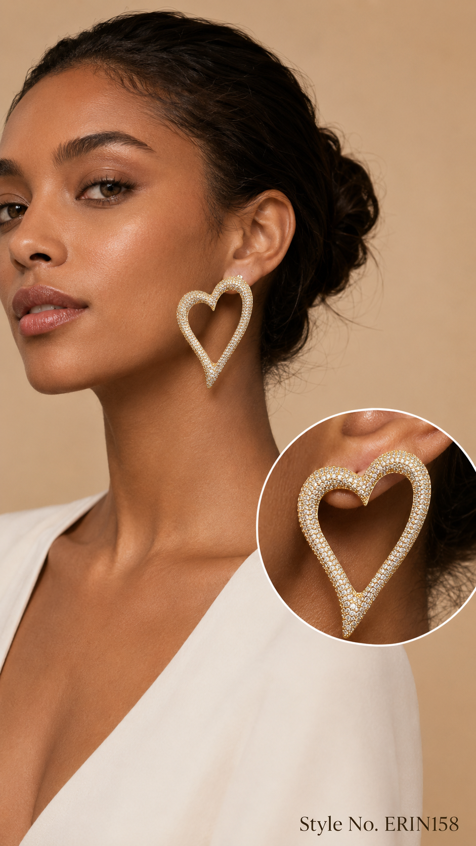 Gold Pave Crystal Oversized Heart Stud Earrings Sparkling Statement Jewelry