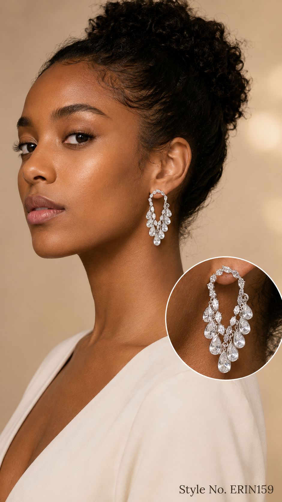 Rhodium Plated Cascading Teardrop Cubic Zirconia Dangle Earrings For Women