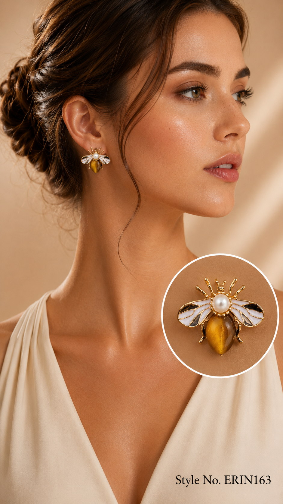 Gold Honey Bee Stud Earrings Enamel Wing Insect Statement Jewelry