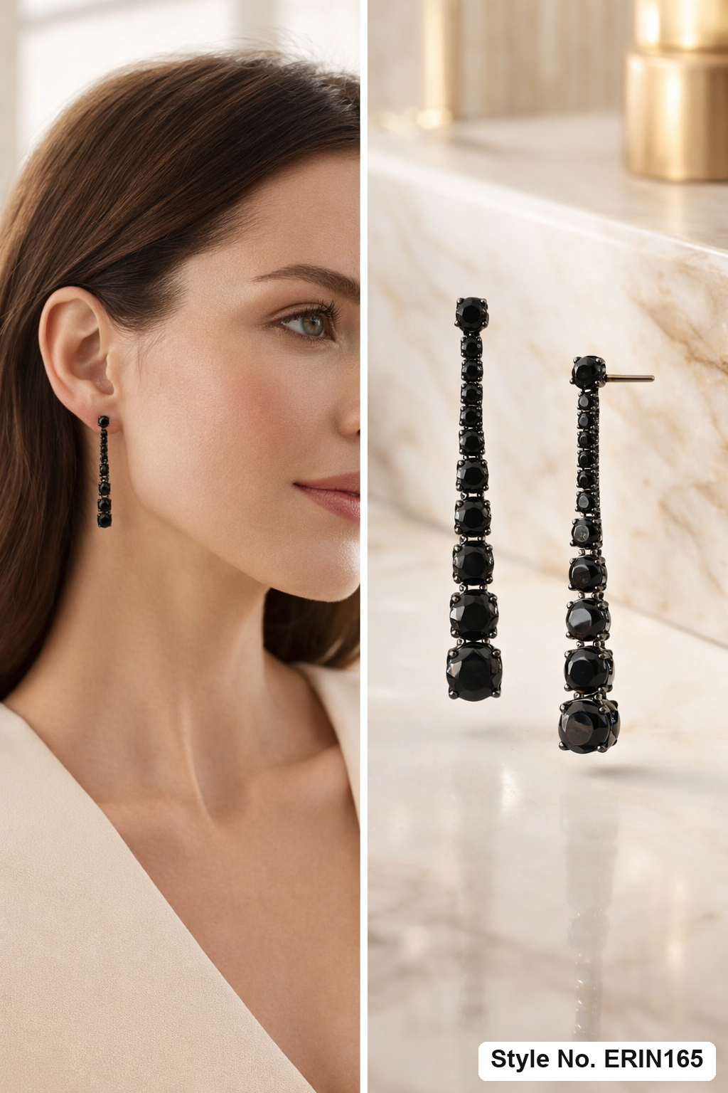 Black Jet Crystal Graduated Linear Dangle Earrings Statement Jewelry