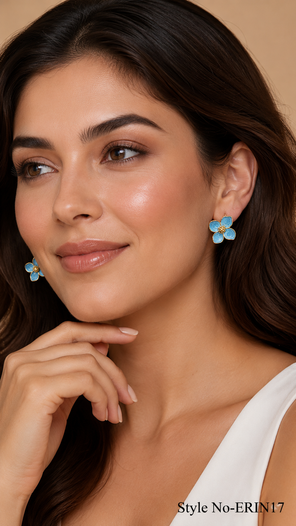 Vintage Blue Enamel Floral Stud Earrings With Gold Center