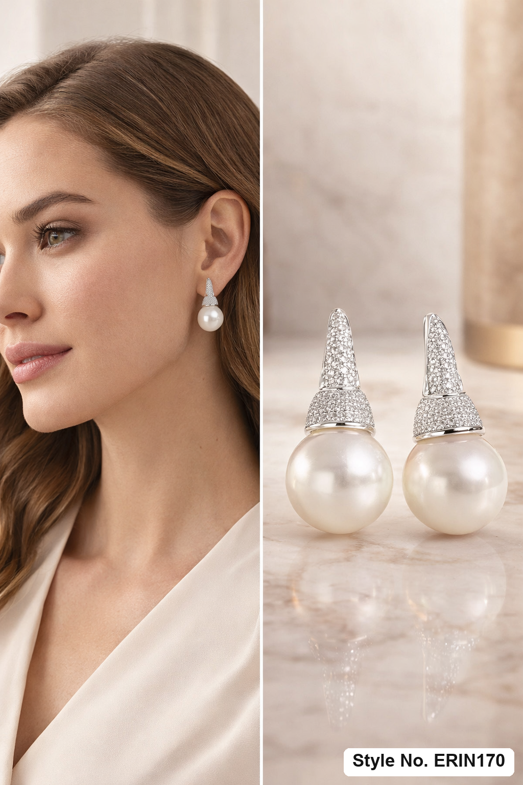 Rhodium Plated Tapered Horn Rhinestone Faux Pearl Dangles For Women