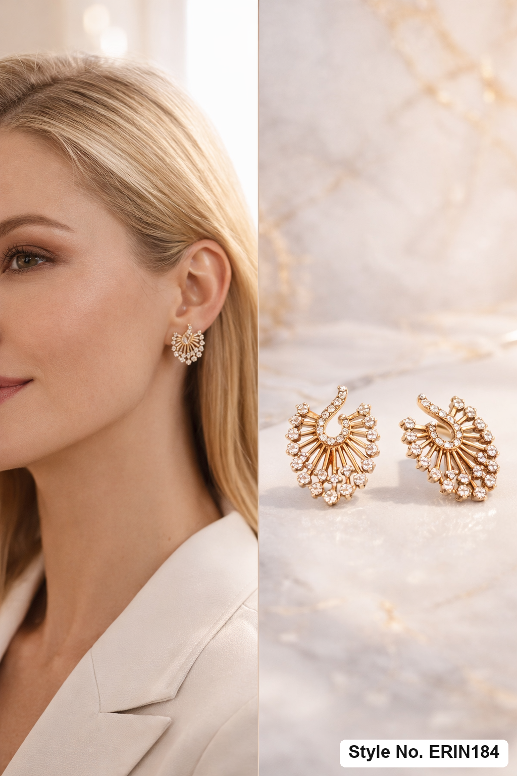 Gold tone cubic zirconia sunburst stud earrings for women