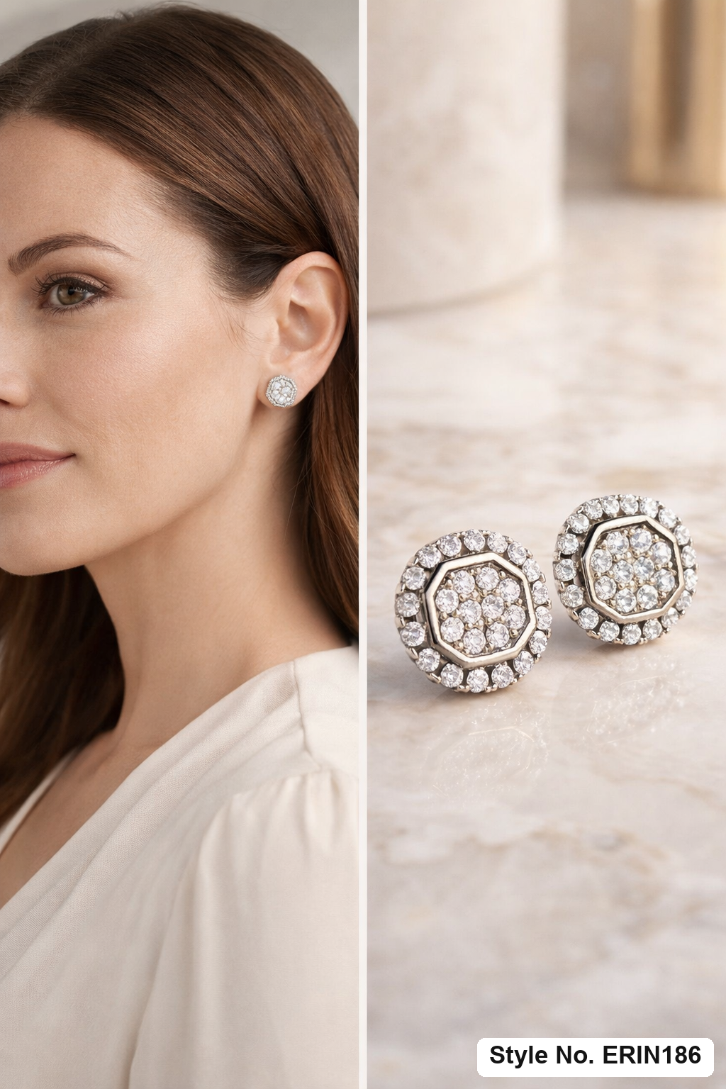 Silver tone cluster halo round stud earrings for women