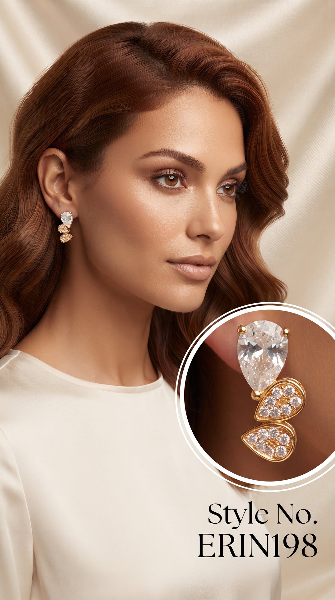 Gold tone pear cut teardrop cluster stud earrings for women