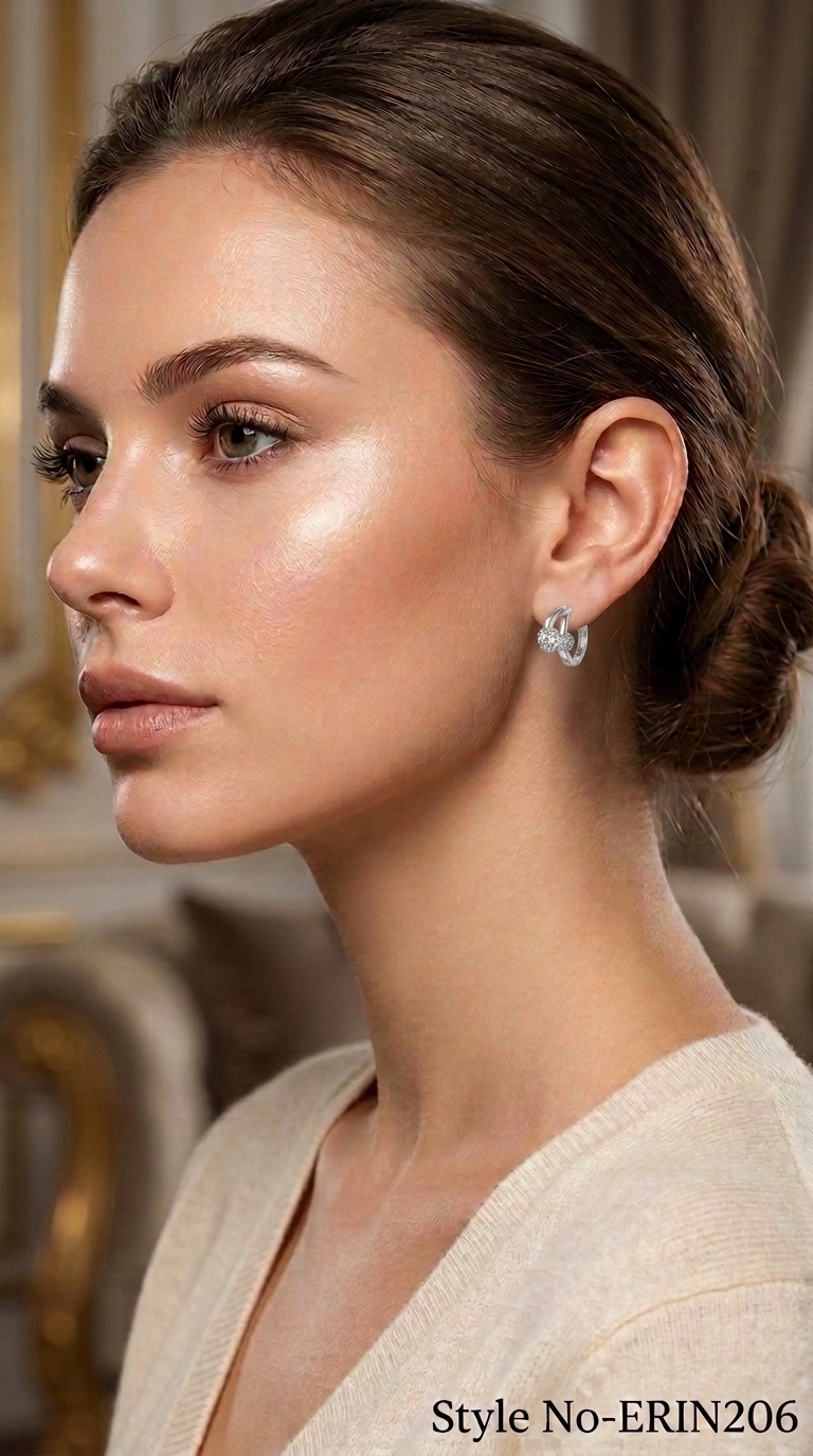Silver tone dual stone bypass hoop earrings for women girls