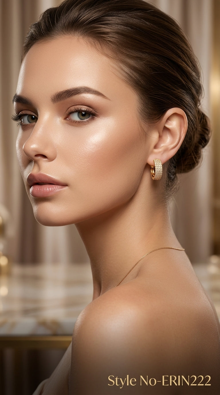 Gold tone multi row micro pave wide huggie hoop earrings