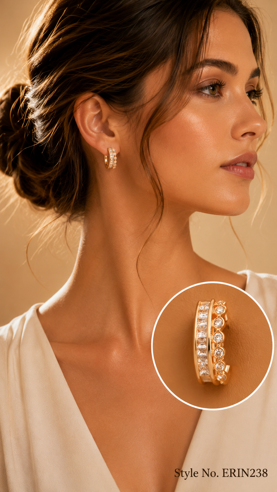 Gold tone dual row channel bezel stone huggie hoop earrings