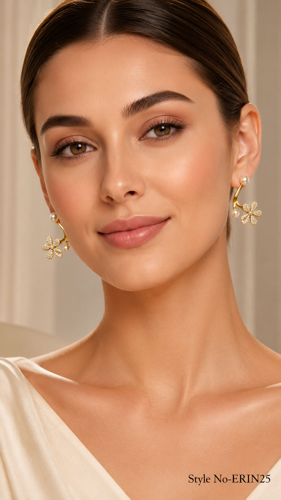 Sparkling Floral Ear Jacket Earrings With Pearl And Pavé Crystals