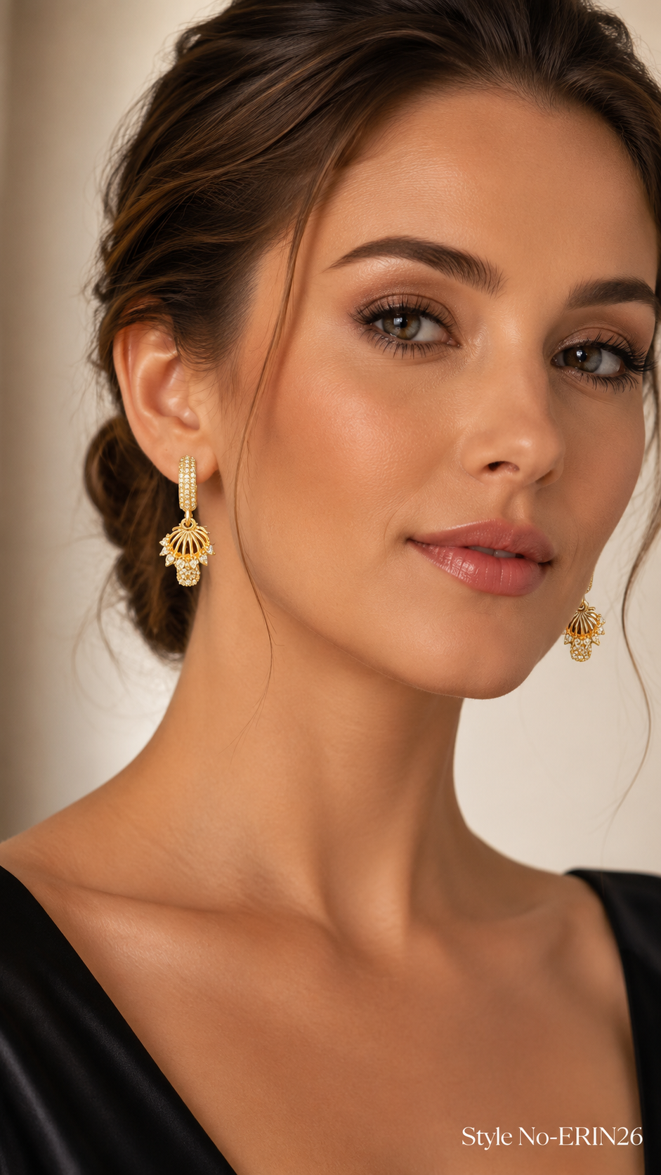 Elegant Gold CZ Huggie Hoops With Fluted Floral Dangle