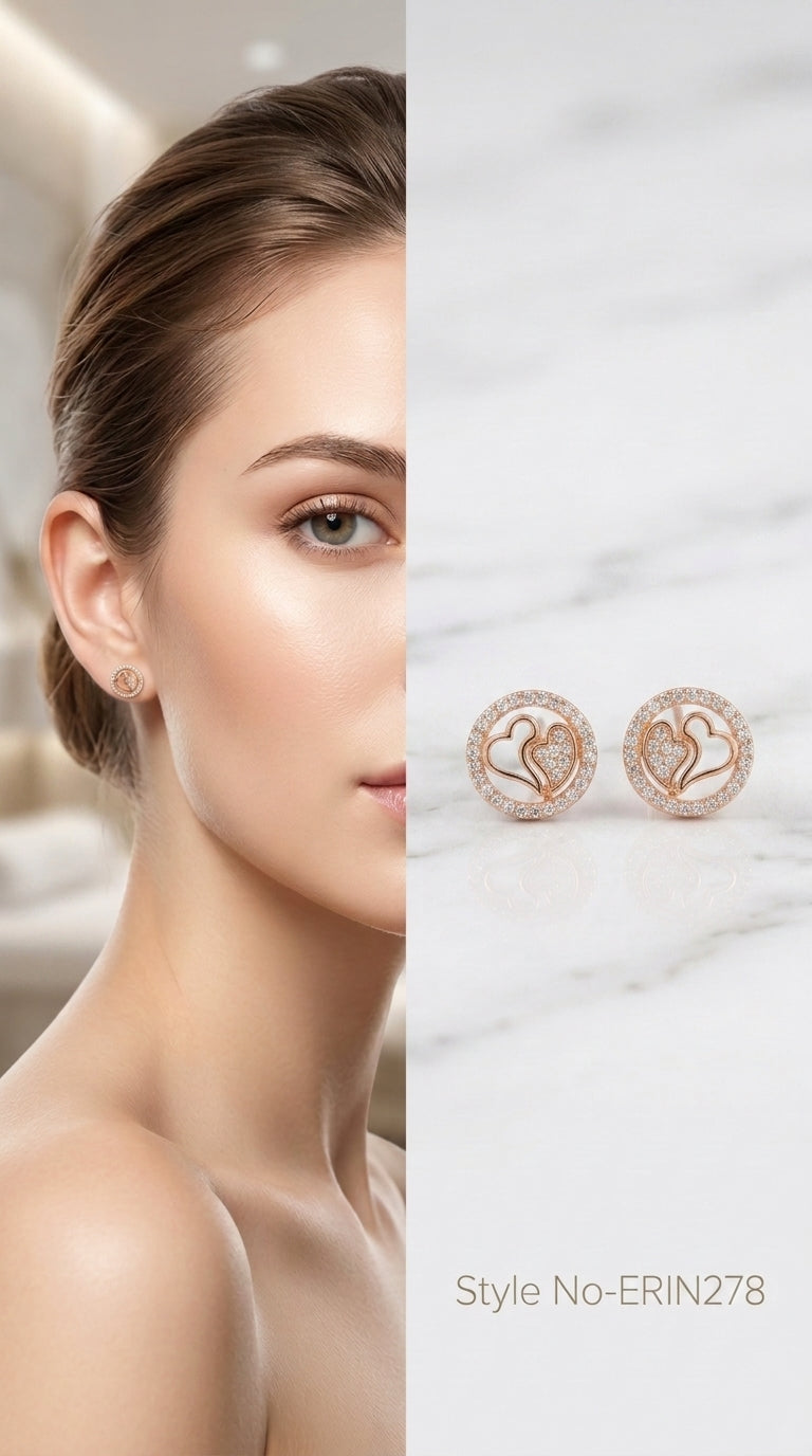 Dual interlocking heart circular pave halo openwork stud earrings