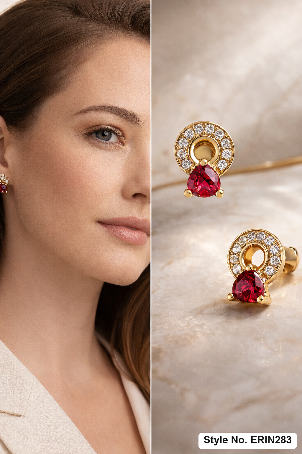 Pink heart stone circular pave halo openwork stud earrings