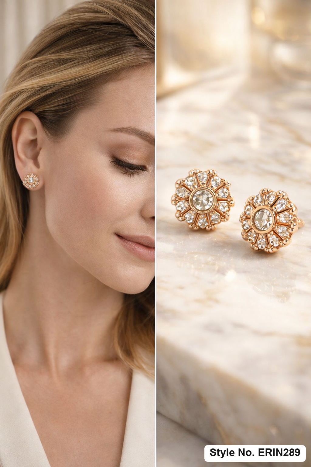 Bezel center stone sunburst starburst pave cluster stud earrings