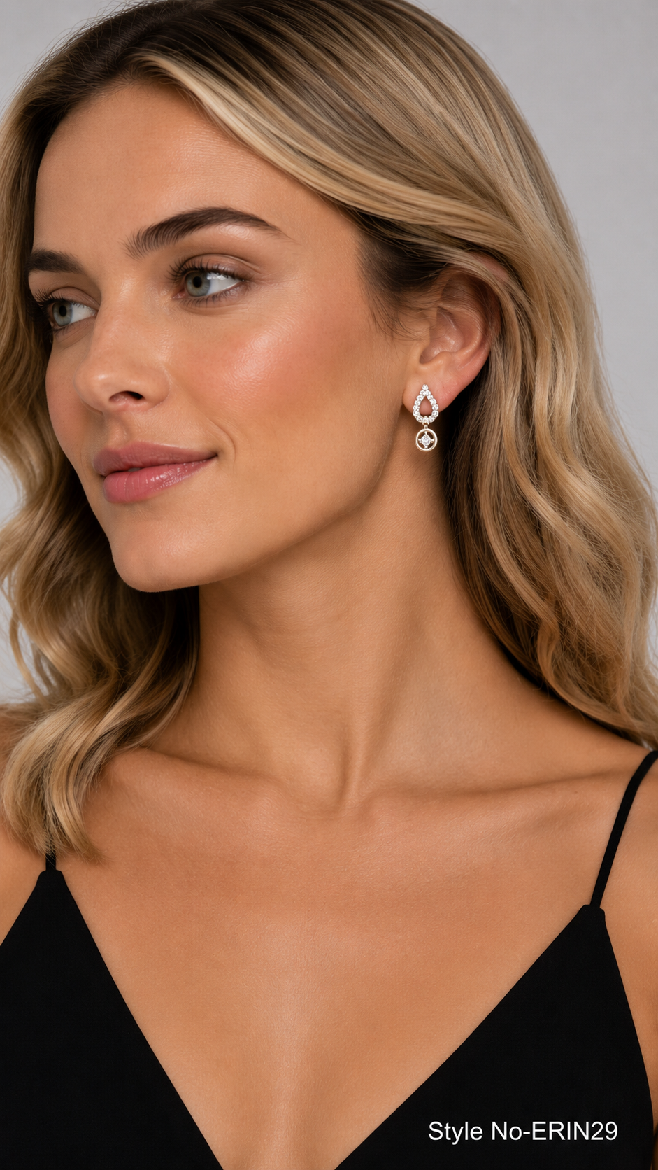 Elegant Silver Pavé Teardrop Dangle Earrings With Round Charm