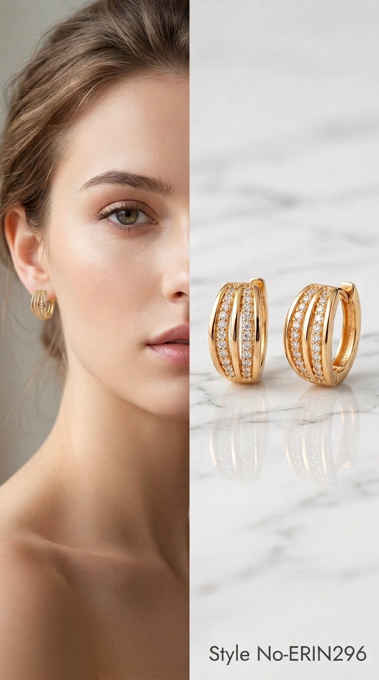 Multi row pave stone banded arch huggie hoop earrings