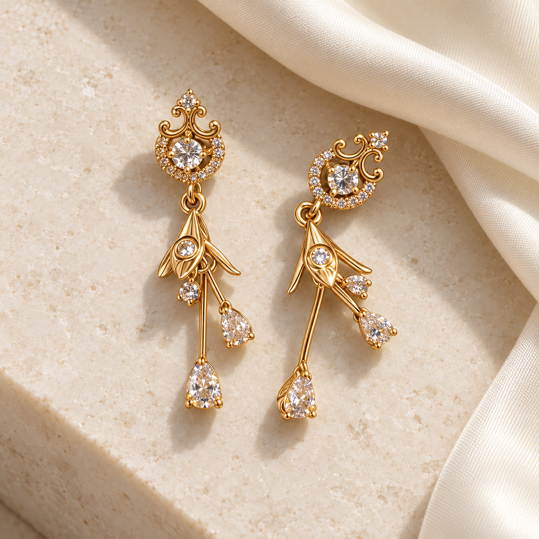 Gold-Tone Crystal Floral Branch Drop Earrings