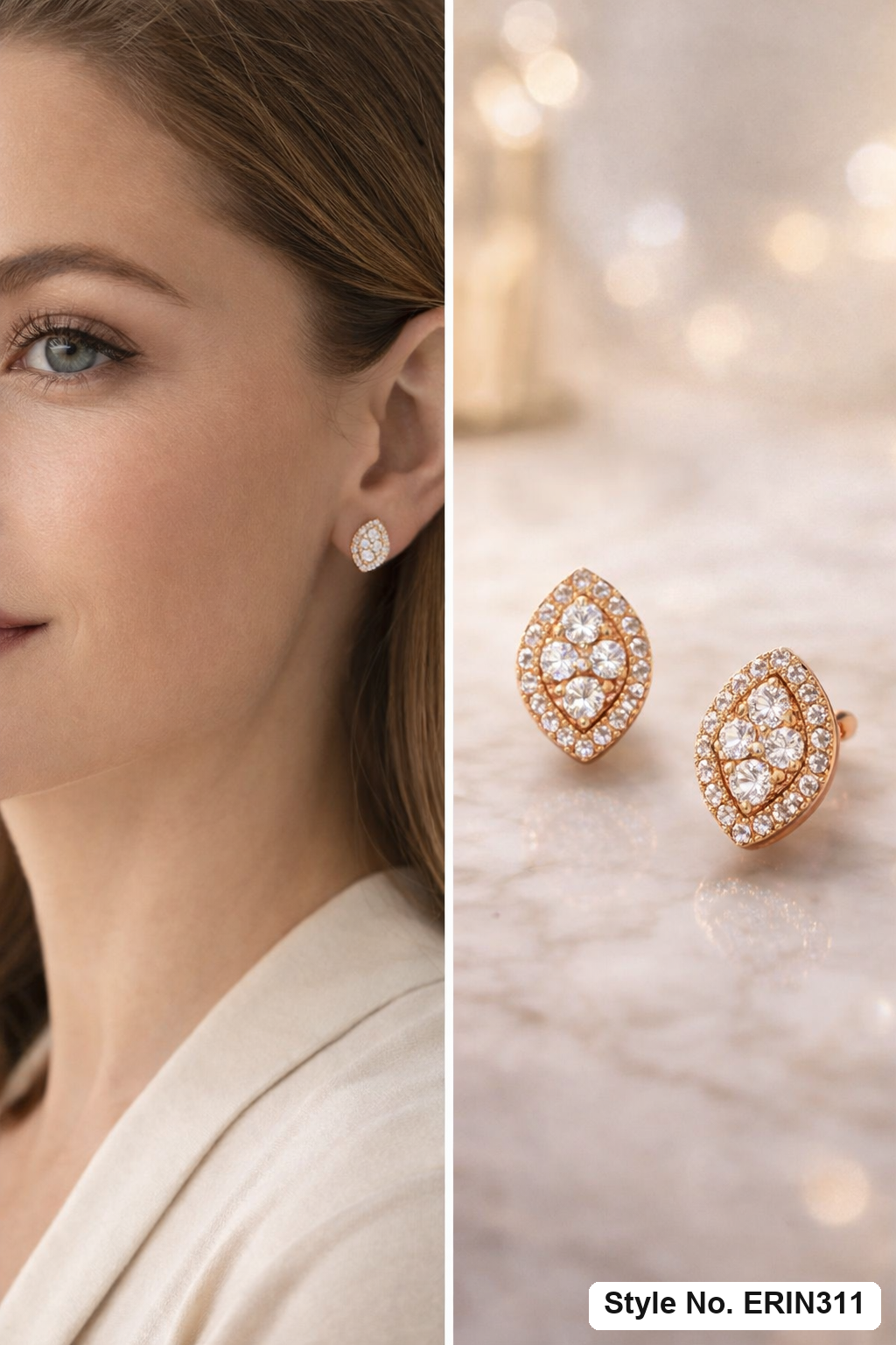 Marquise halo pave cluster curved arch huggie hoop earrings