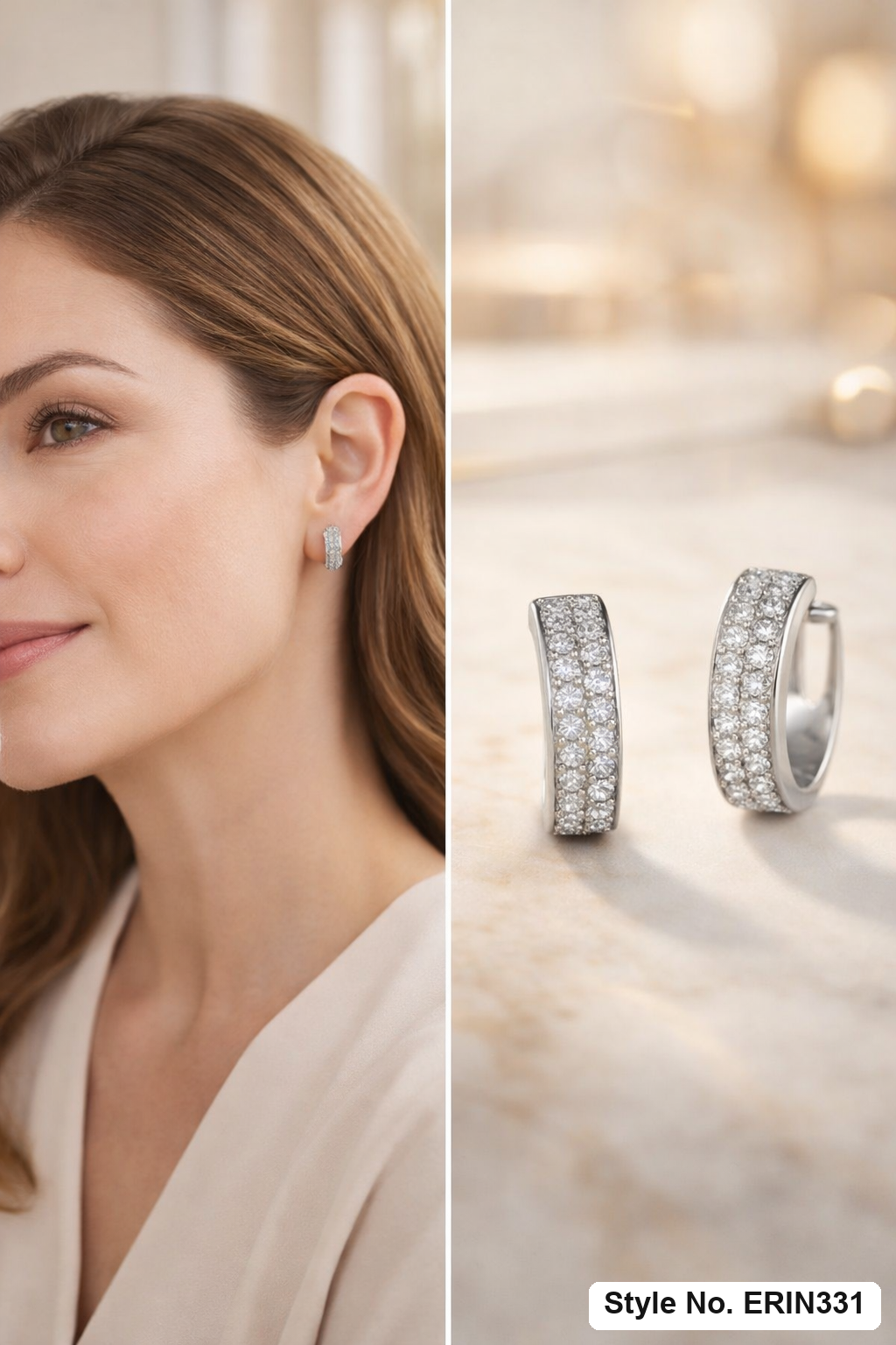 Pave encrusted wide band curved huggie hoop earrings