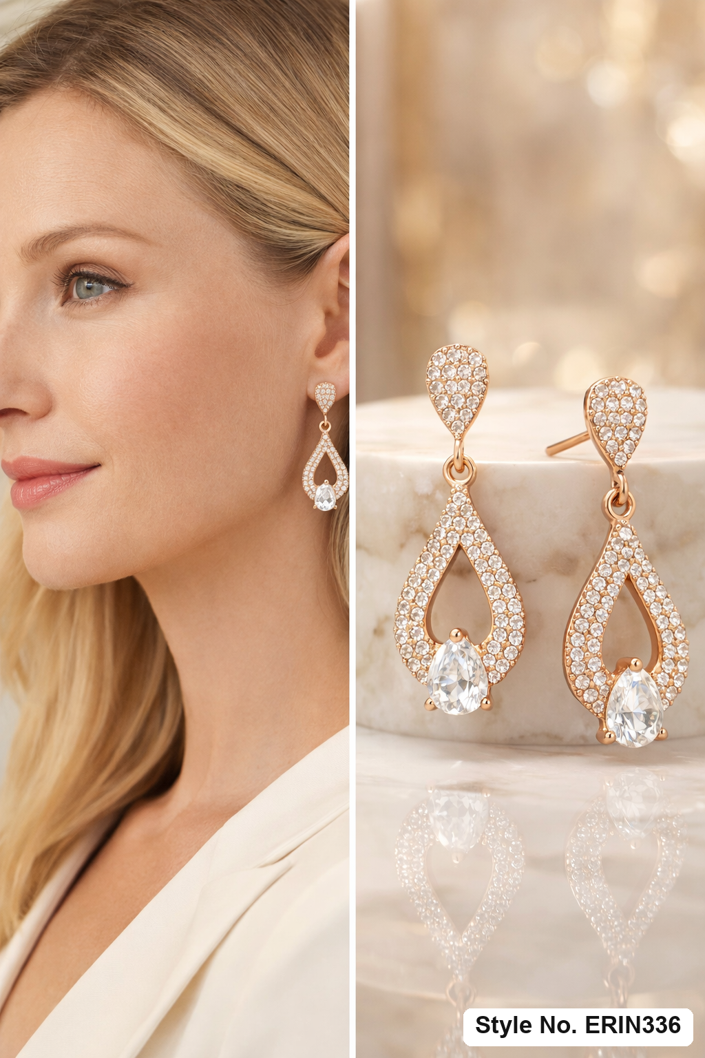 Pave teardrop frame suspended pear cut solitaire drop earrings