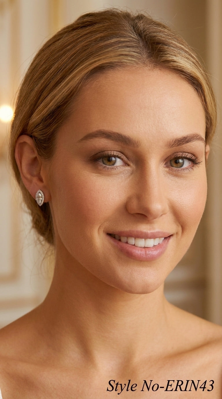 Silver Marquise Cut Halo Stud Earrings With Sparkling Crystal Border
