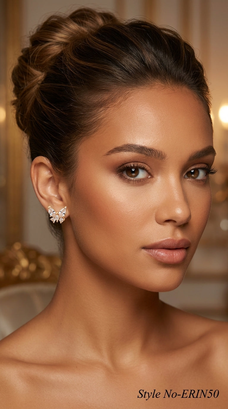 : Gold Crystal Butterfly Stud Earrings Pear Shaped Simulated Stones Jewelry