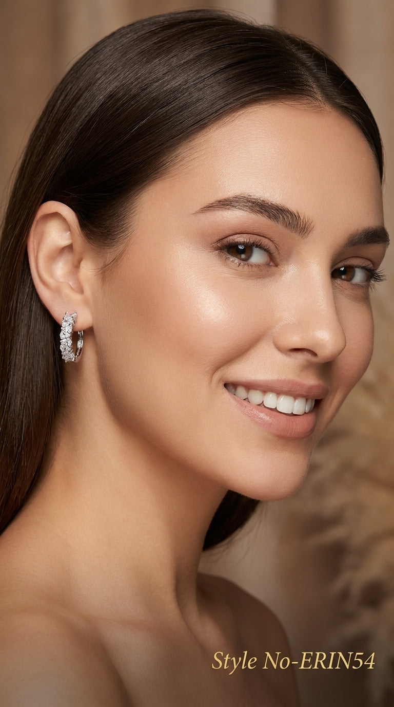 Rhodium Plated Pear Cut Diamond Look Huggies For Women