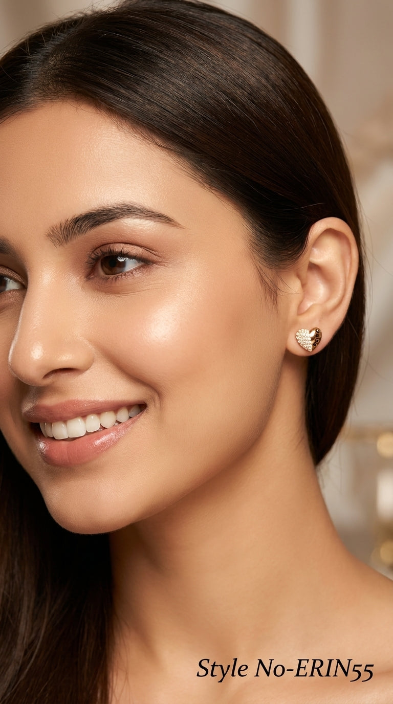 Gold Heart Stud Earrings Sparkling Pave Crystal Love Jewelry