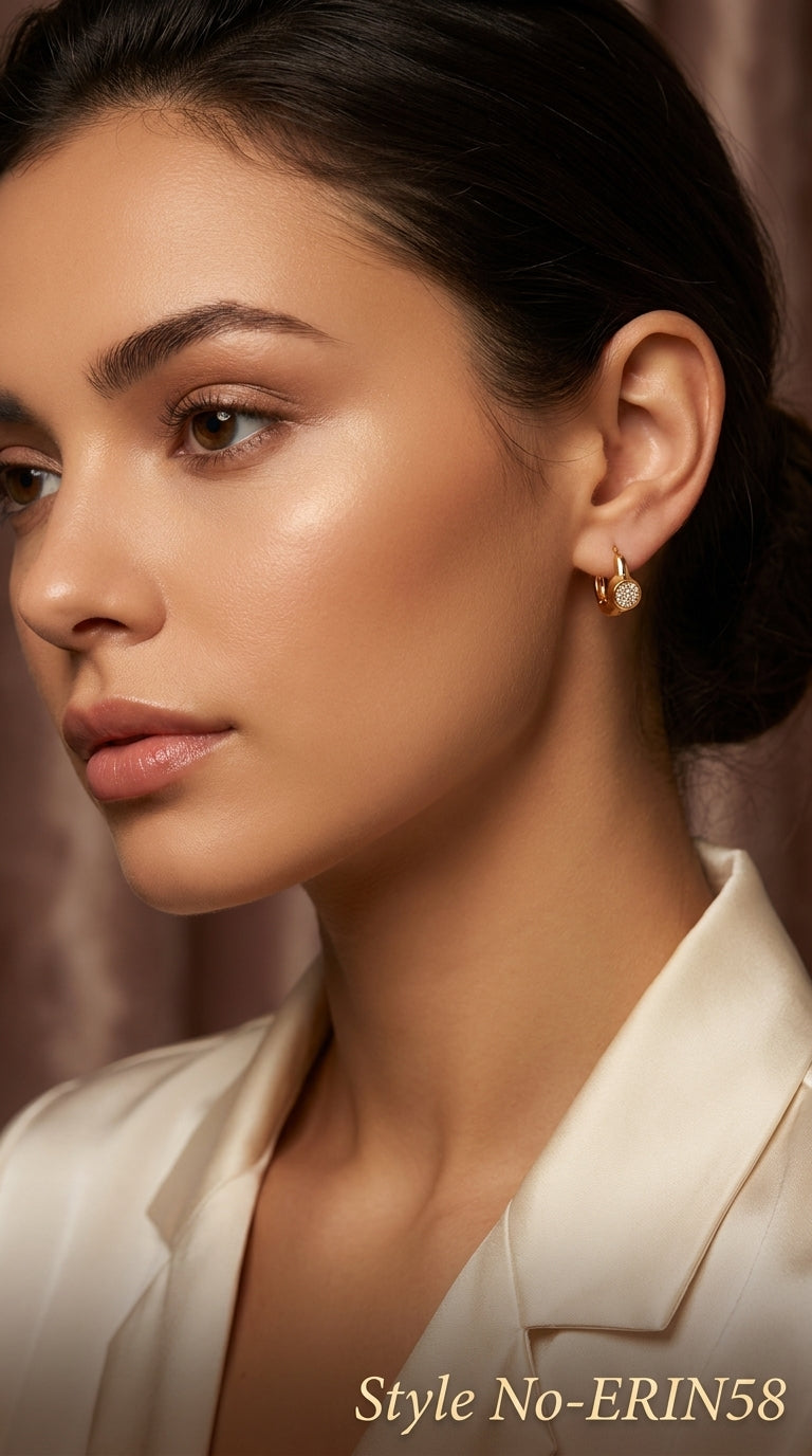 Gold Round Pave Crystal Huggie Earrings Sparkling Disc Hoops