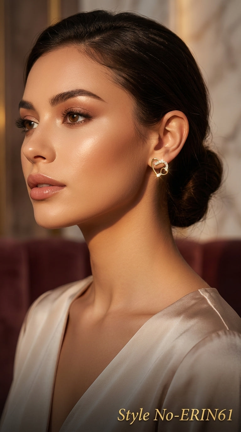 Gold Open Heart Stud Earrings Sparkling Pave Crystal Jewelry