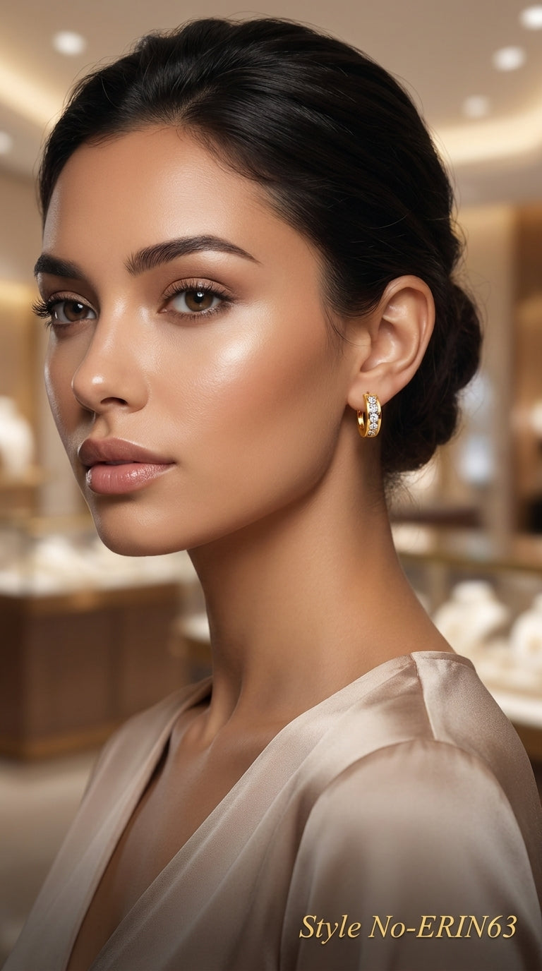 Gold Baguette Crystal Channel Set Huggie Earrings Sparkling Hoop Band