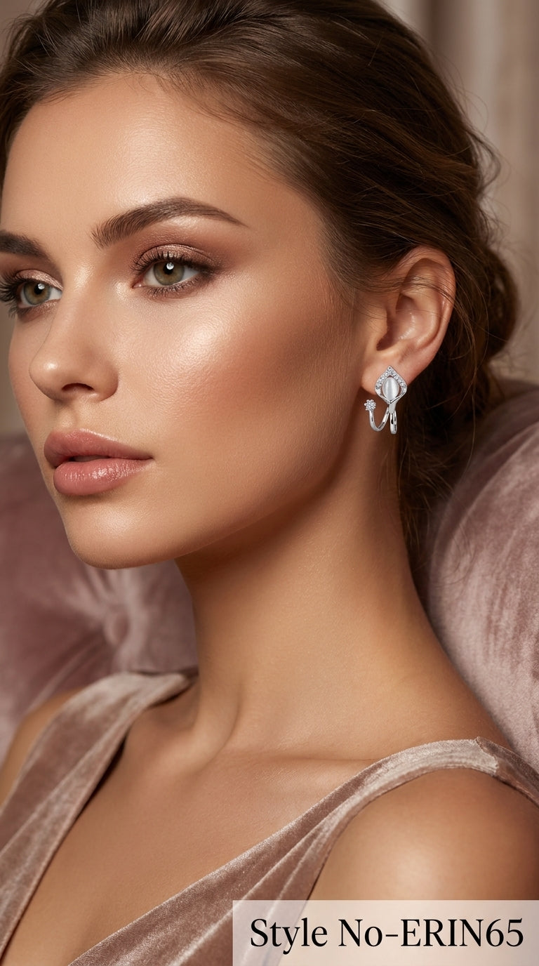 Opal Teardrop Leaf Ear Climbers with Sparkling Cubic Zirconia Stones