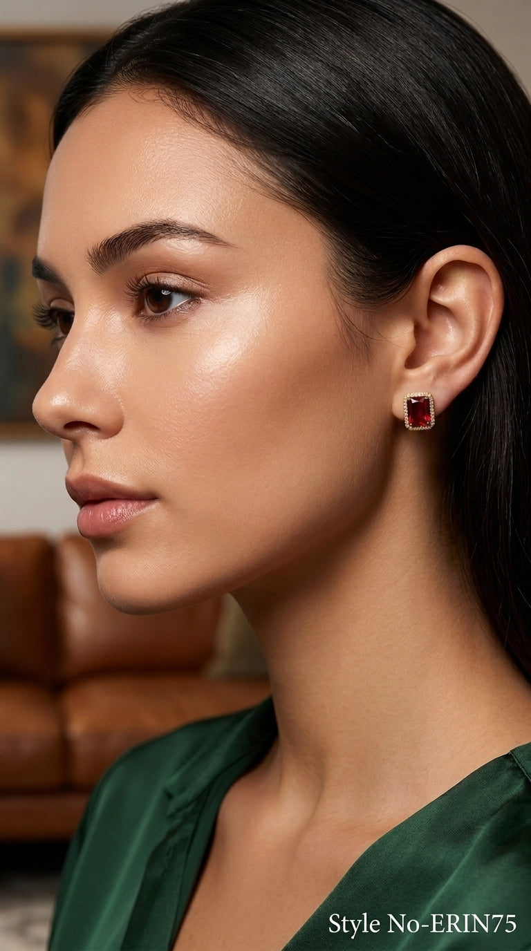 Chic Gold Tone Radiant Crimson Crystal Post Earring Set