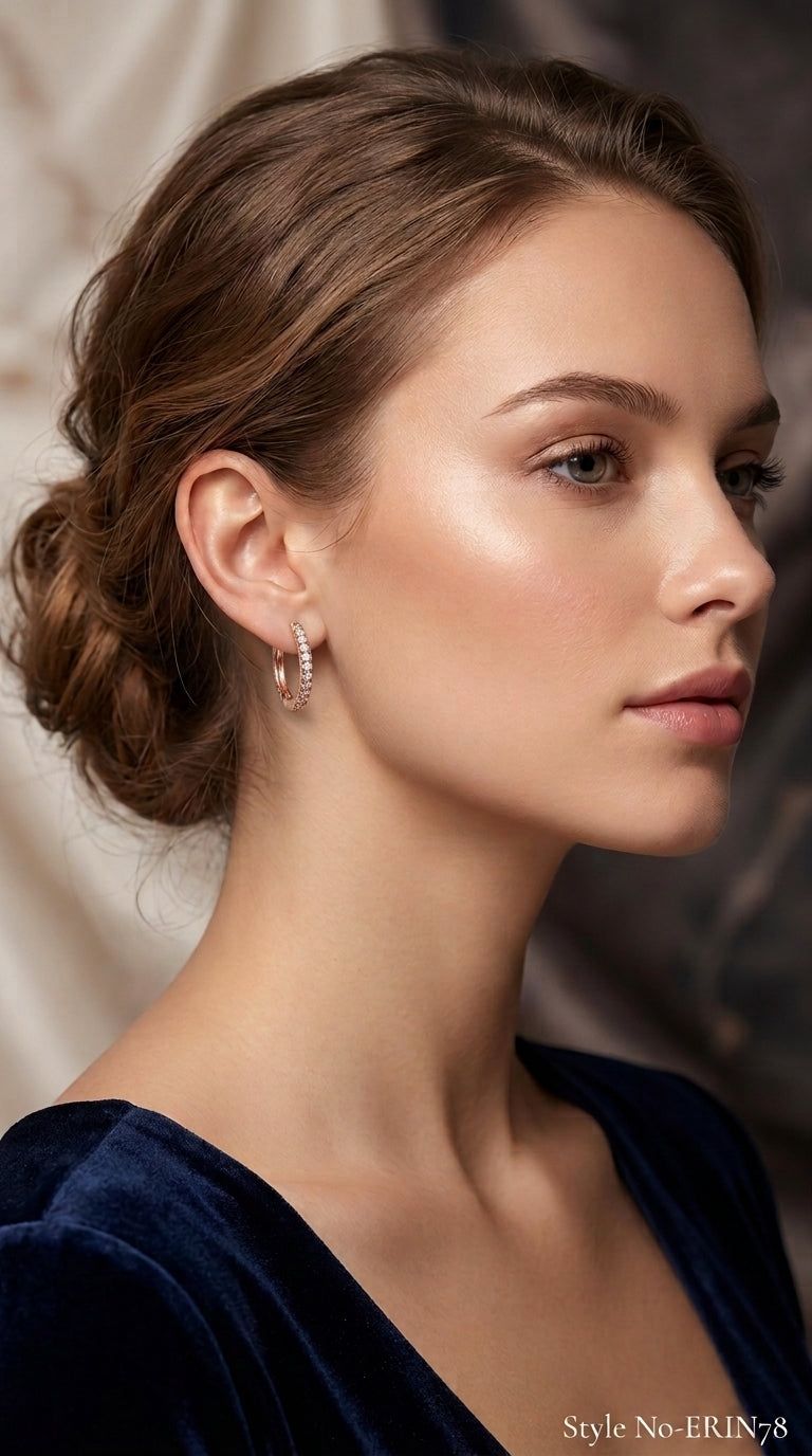 Chic Gold Tone Shared Prong Eternity Huggies For Daily Wear
