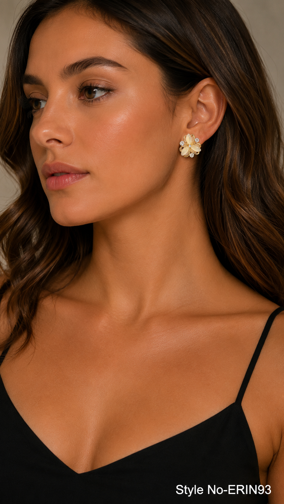 Rose Gold Marquise Opal Flower Stud Earrings Floral Crystal Jewelry